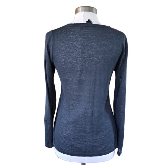 B.Chyll Linen Knit Henley Top Lightweight Sweater Small Marine Blue - Picture 2 of 7